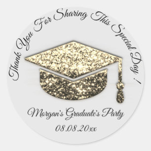 Graduate Gold Gray Glitzer Student Cup Gefallen Runder Aufkleber