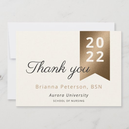 Graduate Gold Ivory Imitate Foil Flat Danke Karte (Vorderseite)