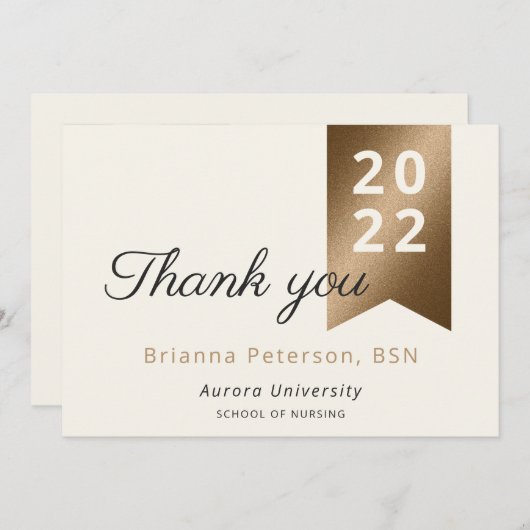 Graduate Gold Ivory Imitate Foil Flat Danke Karte (Vorne/Hinten)