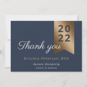 Graduate Gold Navy Imitate Foil Flat Danke Karte (Vorderseite)