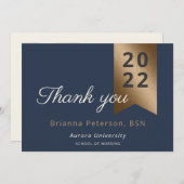 Graduate Gold Navy Imitate Foil Flat Danke Karte (Vorne/Hinten)