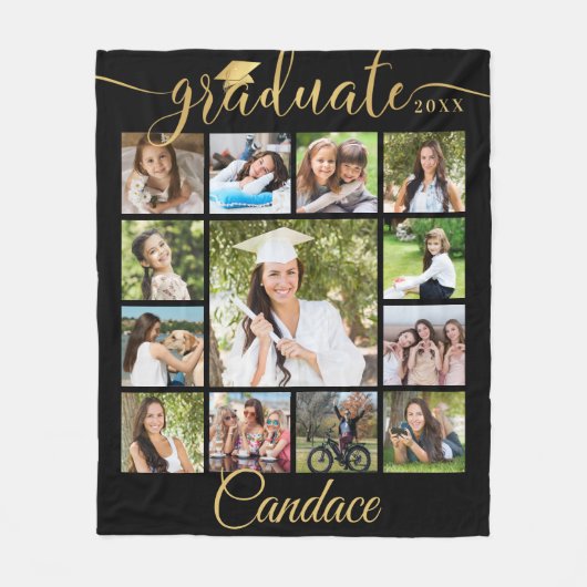 Graduate Gold Script 13 Foto Collage Ihre Farbe Fleecedecke (Vorderseite)