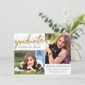 Graduate Gold Script | Elegant Grad 2 Foto Einladung (Stehend Vorderseite)