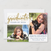 Graduate Gold Script | Elegant Grad 2 Foto Einladung (Vorderseite)