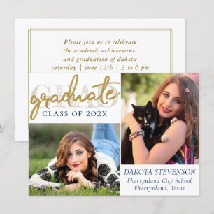 Graduate Gold Script   Elegant Grad 2 Foto Einladung
