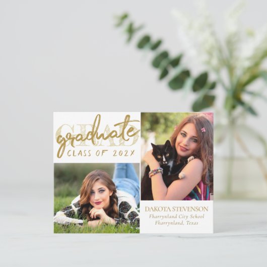 Graduate Gold Script | Elegant Grad 2 Foto Postkarte (Stehend Vorderseite)