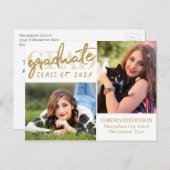 Graduate Gold Script | Elegant Grad 2 Foto Postkarte (Vorne/Hinten)