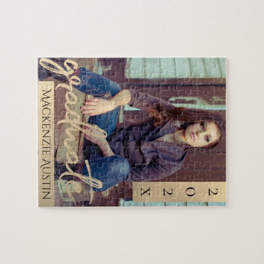 Graduate Gold Script | Elegant Grad Foto Keepake Puzzle (Horizontal)