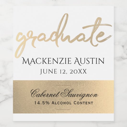 Graduate Gold Script | Elegant Grad Keepake Party Weinetikett (Einzelnes Label)