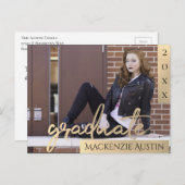 Graduate Gold Script | Elegantes Abschluss Foto Postkarte (Vorne/Hinten)