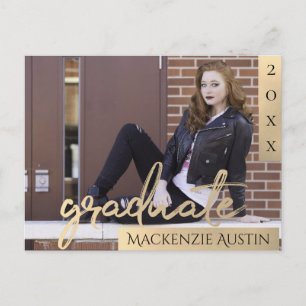 Graduate Gold Script   Elegantes Abschluss Foto Postkarte