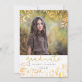 Graduate Gold Script Foliage Foto Collage Einladung (Vorderseite)