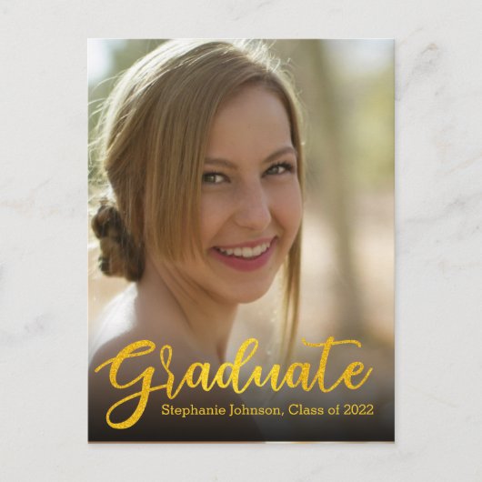 Graduate Gold Script Foto Class 2022 Abschluss Postkarte (Vorderseite)