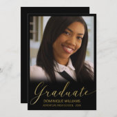 Graduate Gold Script Foto Schwarzer Rahmen Ankündigung (Vorne/Hinten)