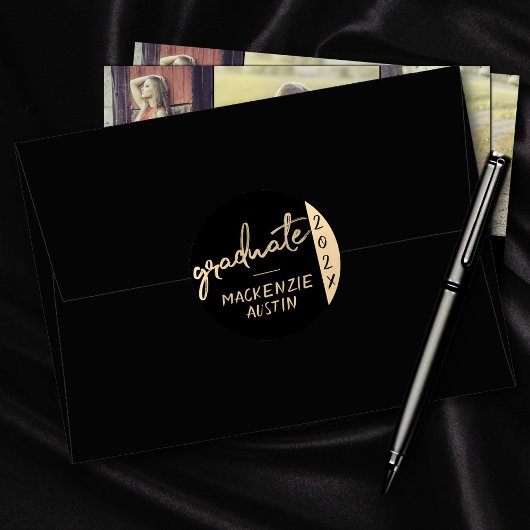 Graduate Gold Script | Klassischer Brush mit dem J Runder Aufkleber