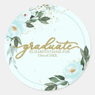 Graduate Gold Teal Floral Graduation Party Runder Aufkleber