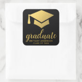Graduate Gold und Black Quadratischer Aufkleber (Tasche)