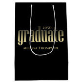 Graduate Grad Gold Abschluss Script Black Mittlere Geschenktüte (Rückseite)