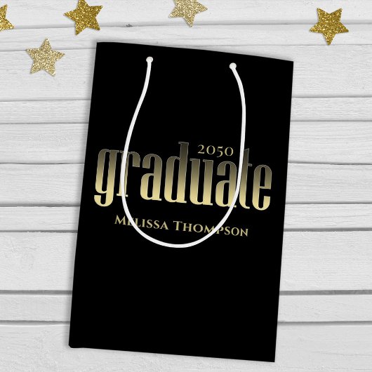 Graduate Grad Gold Abschluss Script Black Mittlere Geschenktüte