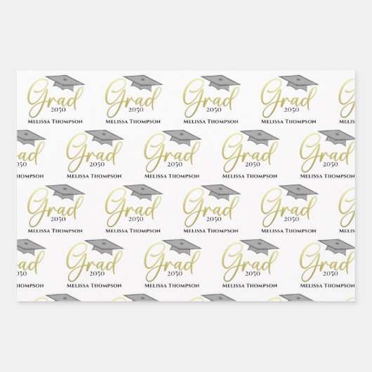 Graduate Grad Gold Abschluss Script Cap Geschenkpapier Set (Vorderseite)