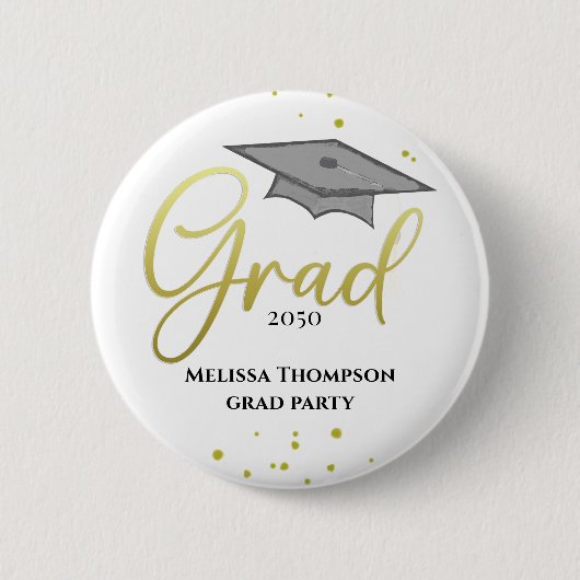 Graduate Grad Gold Abschluss Script Party Button (Vorderseite)