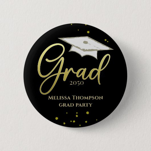 Graduate Grad Gold Abschluss Script Party Button (Vorderseite)