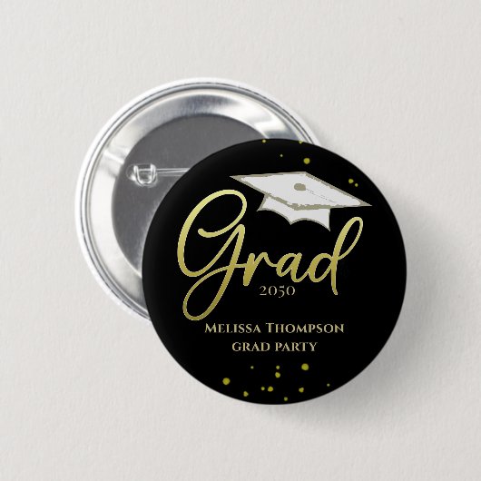 Graduate Grad Gold Abschluss Script Party Button (Vorne & Hinten)