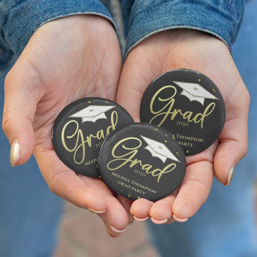 Graduate Grad Gold Abschluss Script Party Button
