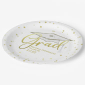Graduate Grad Gold Calligrafy Graduation Cap Pappteller (Schrägansicht)