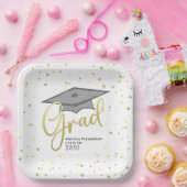 Graduate Grad Gold Calligrafy Graduation Cap Pappteller (Party)