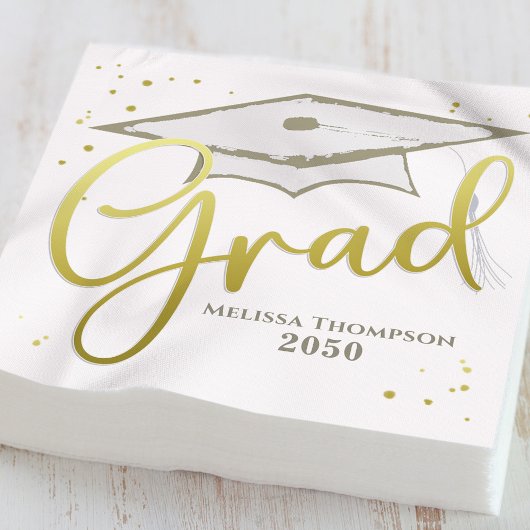 Graduate Grad Gold Calligrafy Graduation Cap Serviette