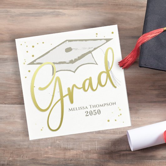 Graduate Grad Gold Calligrafy Graduation Cap Serviette