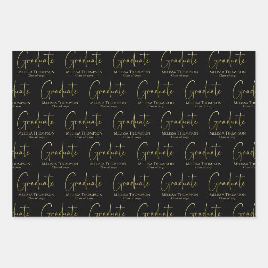 Graduate Grad Gold Kalligrafie Script modern Geschenkpapier Set (Vorderseite)