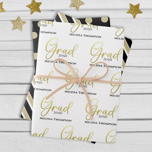 Graduate Grad Gold Kalligrafie Script modern Geschenkpapier Set