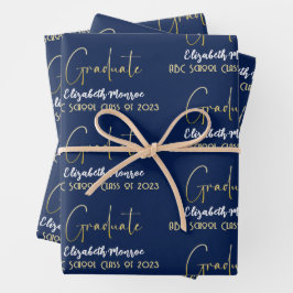 Graduate Grad Gold Kalligrafie Script modern Geschenkpapier Set