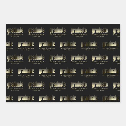 Graduate Grad Gold Moderner Abschluss kundenspezif Geschenkpapier Set (Vorderseite)