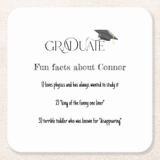 Graduate Graduate Cap Fun Fakten Rechteckiger Pappuntersetzer (Vorderseite)