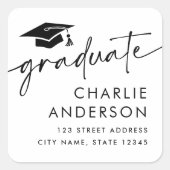 Graduate Graduate Cap Weiße Rücksendeadresse Quadratischer Aufkleber (Vorderseite)