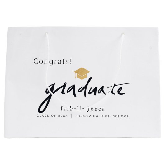 Graduate Handgeschriebene Script Graduation Cap Wh Große Geschenktüte (Vorderseite)
