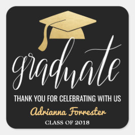 Graduate Handwriting Imitate Gold Foil Hat Vielen  Quadratischer Aufkleber