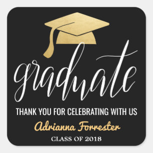Graduate Handwriting Imitate Gold Foil Hat Vielen  Quadratischer Aufkleber