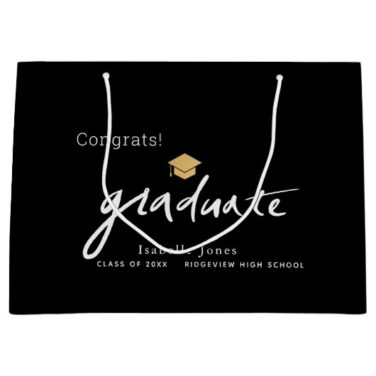 Graduate Handwriting Script Graduation Cap Black Große Geschenktüte (Vorderseite)
