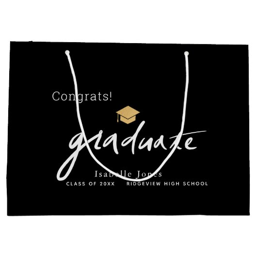 Graduate Handwriting Script Graduation Cap Black Große Geschenktüte (Rückseite)