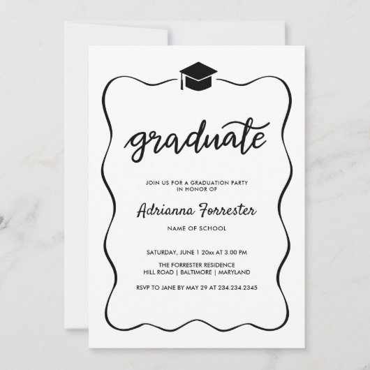 Graduate Hat Moderne Niedliche Multifunktionsleist Einladung (Vorderseite)