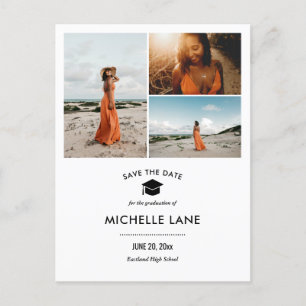 Graduate Hat Save the Date drei Fotos Postkarte