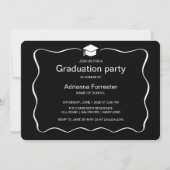 Graduate Hat Script Black Minimal Foto Collage Einladung (Rückseite)