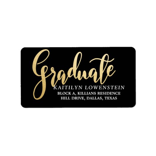 Graduate Imitate Gold Foil Handgeschriebenes Skrip Adressaufkleber (Vorne)