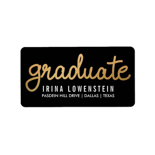 Graduate Imitate Gold Foil Typografy Black Adressaufkleber (Vorne)