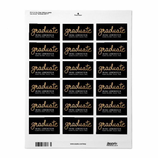 Graduate Imitate Gold Foil Typografy Black Adressaufkleber (Vorne)