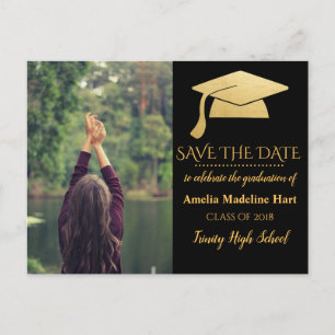 Graduate Imitats Gold Foil Hat   Save the Date Fot Postkarte